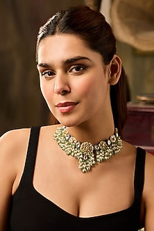 Gold Finish Kundan Polki & Mint Onyx Choker Necklace