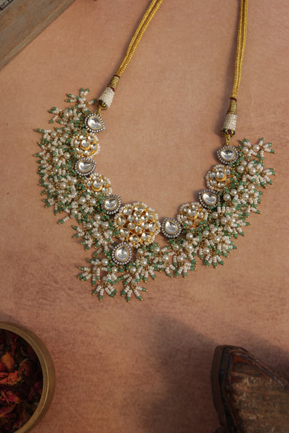 Gold Finish Kundan Polki & Mint Onyx Choker Necklace