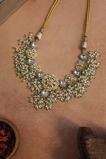 Gold Finish Kundan Polki & Mint Onyx Choker Necklace