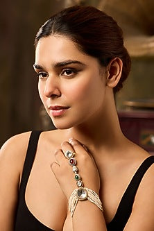 Gold Finish Kundan Polki & Pearl Hathphool