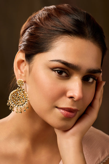 Gold Finish Kundan Polki & Shell Pearl Dangler Earrings