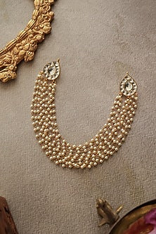 Gold Finish Kundan Polki & Pearl Braid Pin