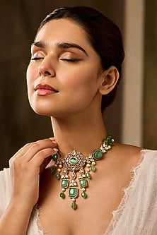 Gold Finish Kundan Polki & Natural Stone Necklace