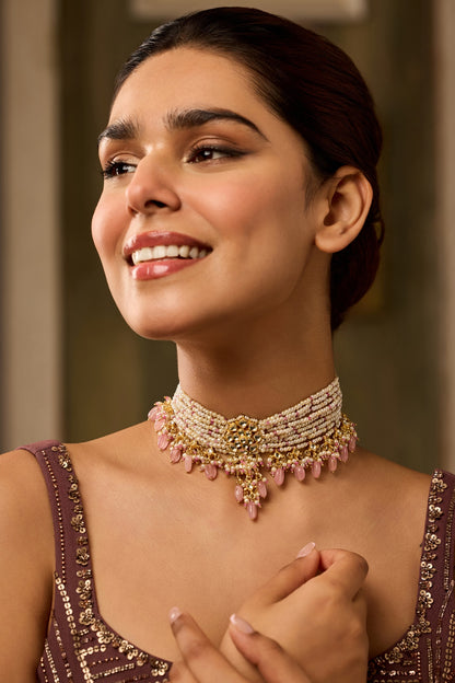 Gold Finish Kundan Polki & Pearl Necklace