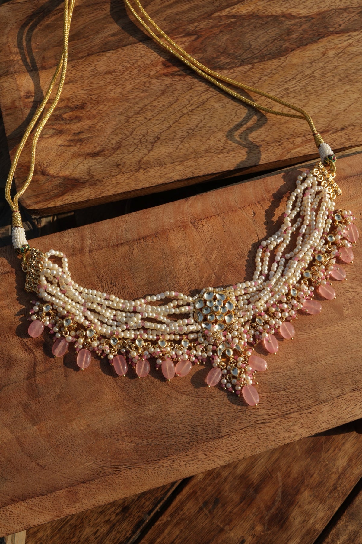 Gold Finish Kundan Polki & Pearl Necklace