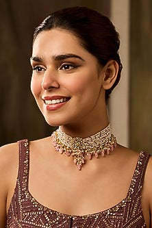 Gold Finish Kundan Polki & Pearl Necklace