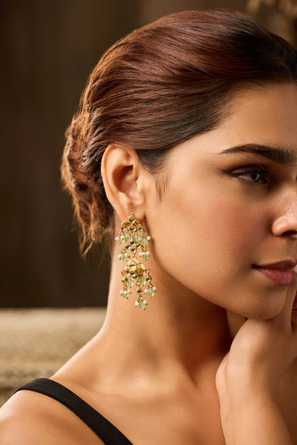 Gold Finish Kundan Polki & Pearl Dangler Earrings