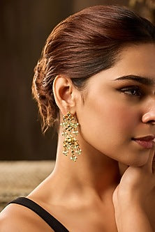 Gold Finish Kundan Polki & Pearl Dangler Earrings