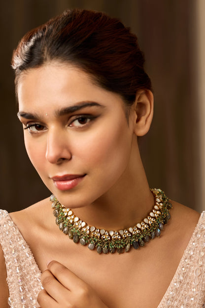 Gold Finish Onyx & Mother Of Pearl Necklace