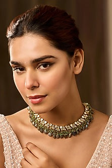 Gold Finish Onyx & Mother Of Pearl Necklace