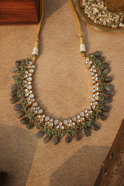 Gold Finish Onyx & Mother Of Pearl Necklace