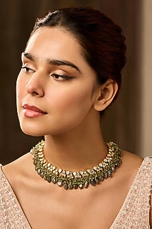 Gold Finish Onyx & Mother Of Pearl Necklace