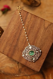 Gold Finish Mint Stone & Pearl Maangtikka
