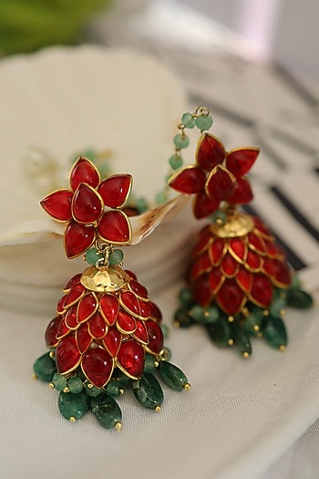 Gold Finish Pearl Jhumka Earrings