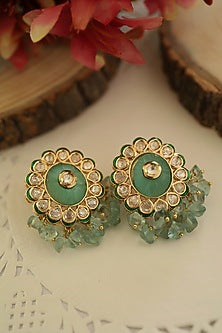 Gold Finish Mint Stone Stud Earrings