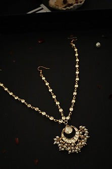 Gold Finish Kundan Polki & Pearls Mathapatti