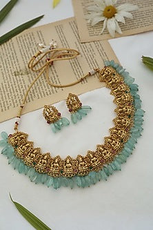 Gold Finish Mint Stones Necklace Set