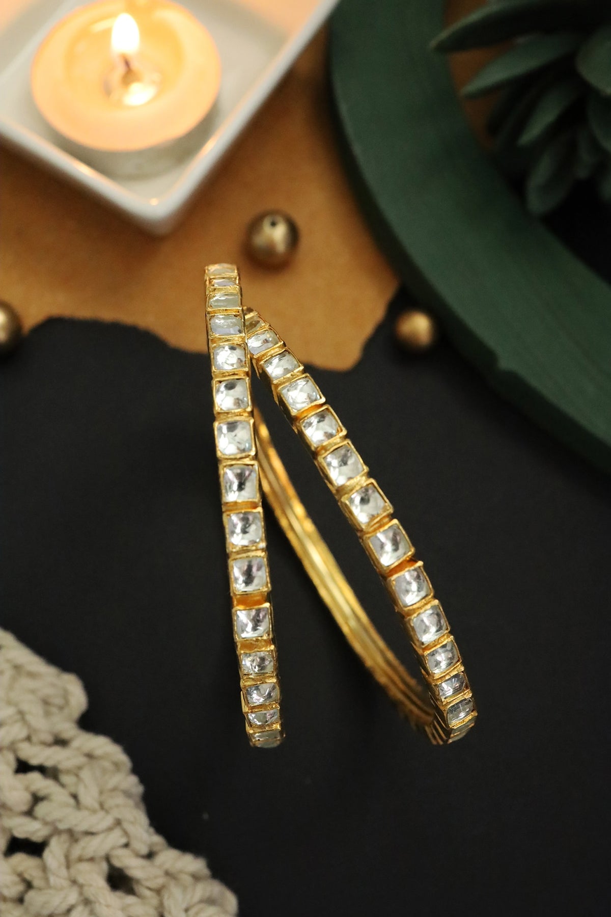 Gold Plated Kundan Polki Bangles