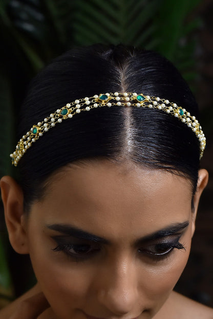 Gold Finish Pearls & Kundan Headband