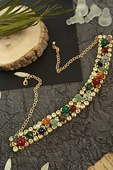 Gold Finish Multi-Colored Stones Mathapatti