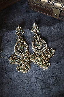 Gold Plated Kundan Polki & Mint Onyx Floral Earrings