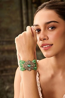 Gold Plated Kundan Polki & Green Onyx Bracelet