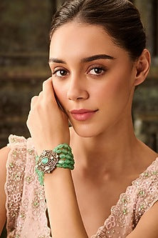 Gold Plated Kundan Polki & Green Onyx Bracelet