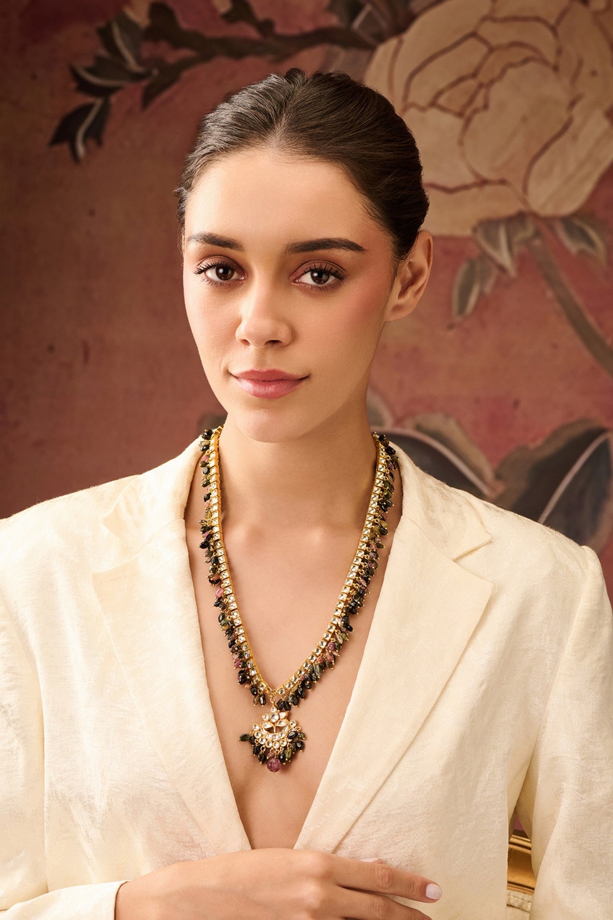 Gold Plated Kundan Polki & Tourmaline Stone Necklace