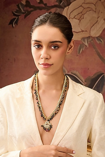 Gold Plated Kundan Polki & Tourmaline Stone Necklace