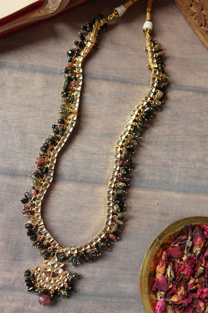 Gold Plated Kundan Polki & Tourmaline Stone Necklace