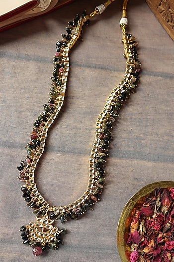 Gold Plated Kundan Polki & Tourmaline Stone Necklace