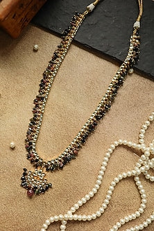 Gold Plated Kundan Polki & Tourmaline Stone Necklace