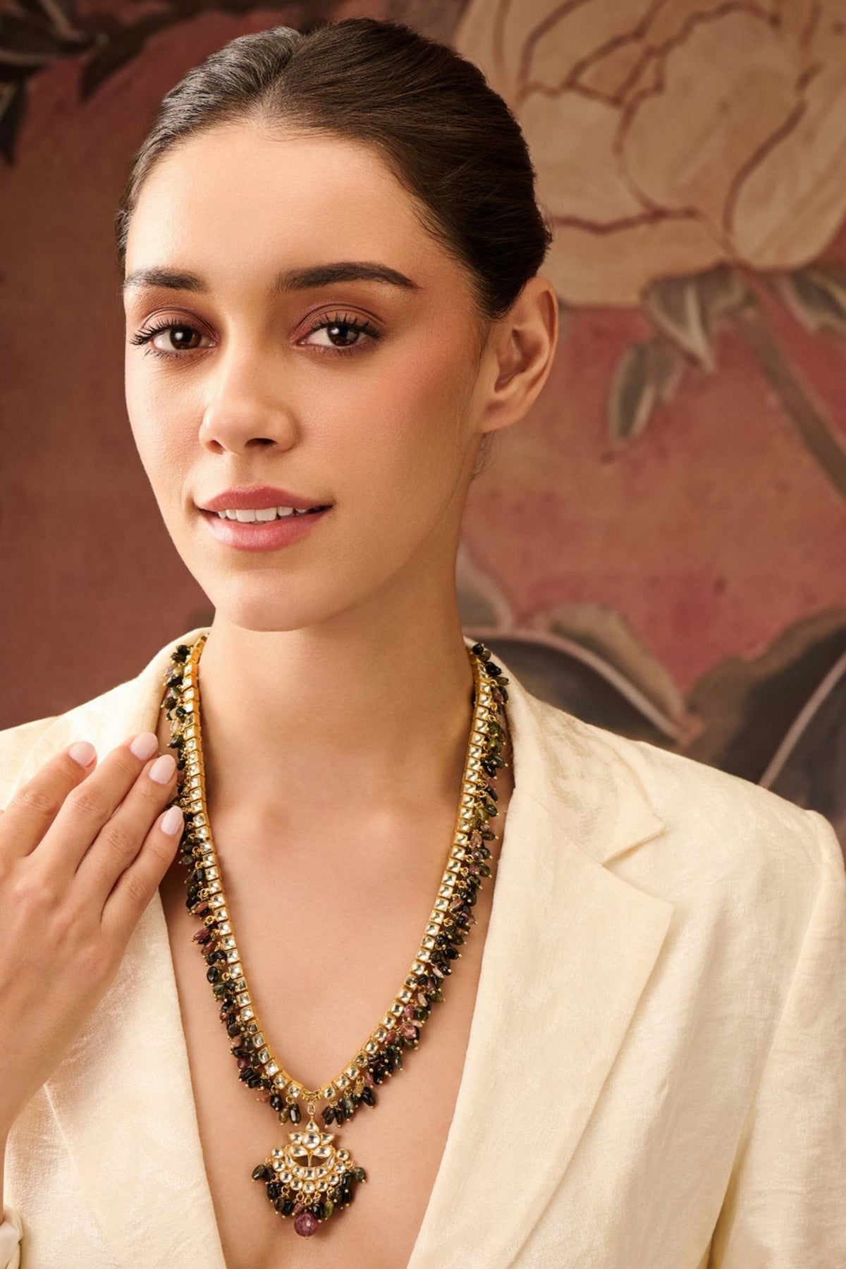 Gold Plated Kundan Polki & Tourmaline Stone Necklace