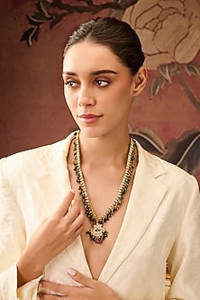 Gold Plated Kundan Polki & Tourmaline Stone Necklace