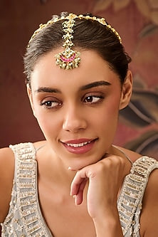 Gold Plated Kundan Polki Adjustable Floral Mathapatti