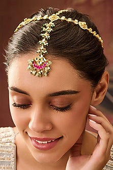 Gold Plated Kundan Polki Adjustable Floral Mathapatti