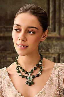 Gold Plated Kundan Polki & Jade Green Stone Necklace