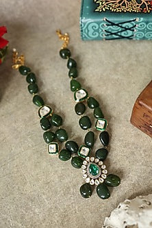 Gold Plated Kundan Polki & Jade Green Stone Necklace