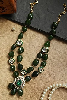 Gold Plated Kundan Polki & Jade Green Stone Necklace