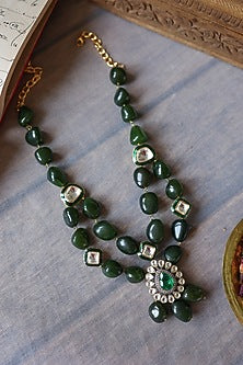 Gold Plated Kundan Polki & Jade Green Stone Necklace