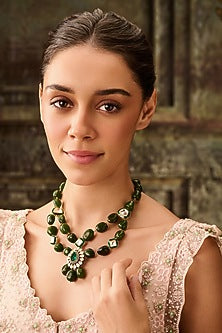 Gold Plated Kundan Polki & Jade Green Stone Necklace
