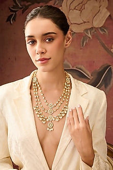 Gold Plated Kundan Polki & Pearl Necklace