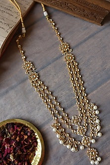 Gold Plated Kundan Polki & Pearl Necklace