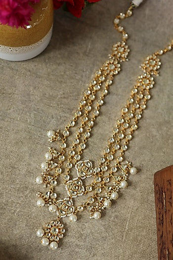 Gold Plated Kundan Polki & Pearl Necklace