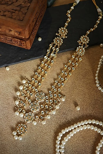 Gold Plated Kundan Polki & Pearl Necklace