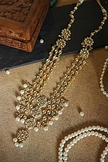 Gold Plated Kundan Polki & Pearl Necklace