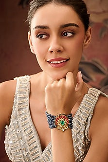 Gold Plated Kundan Polki & Blue Onyx Bracelet