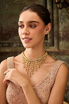 Gold Plated Red Kundan Polki & Pearl Necklace