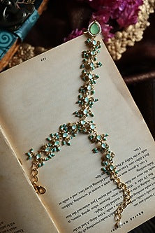 Gold Plated Red Turquoise Beaded & Pearl Adjustable Haathphool