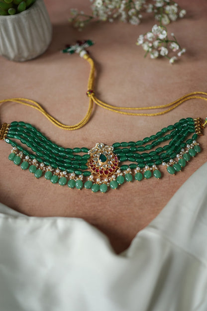 Gold Plated Kundan Polki & Jade Green Stone Necklace